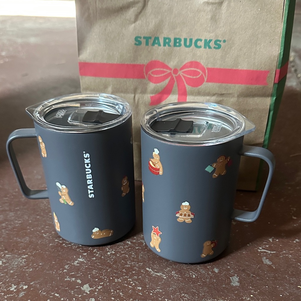 Set of 2 Starbucks Gray Mugs with Gingerbread Motif Holiday 2025 🎁